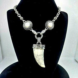 Statement Necklace  Marbled Porcelain Shark Tooth